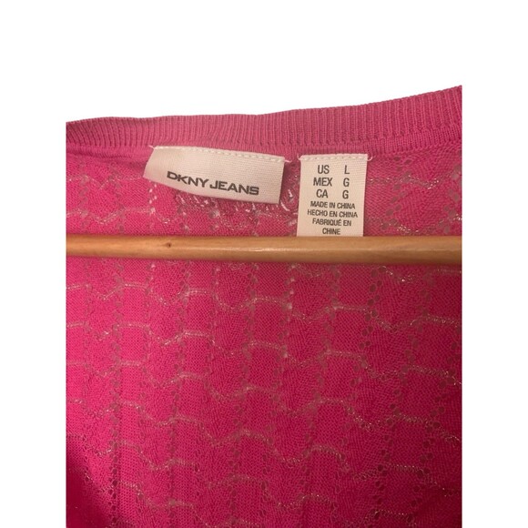 Vintage Dkny Jeans L Pink Open Knit Babydoll Fairy Y2K Button Down Top Blouse - Picture 3 of 7